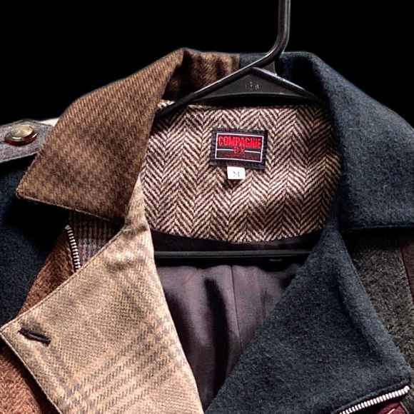 80s VTG Compagnie Wool Bomber Jacket mixed fabric’s Asymmetrical Sz S - Picture 4 of 8